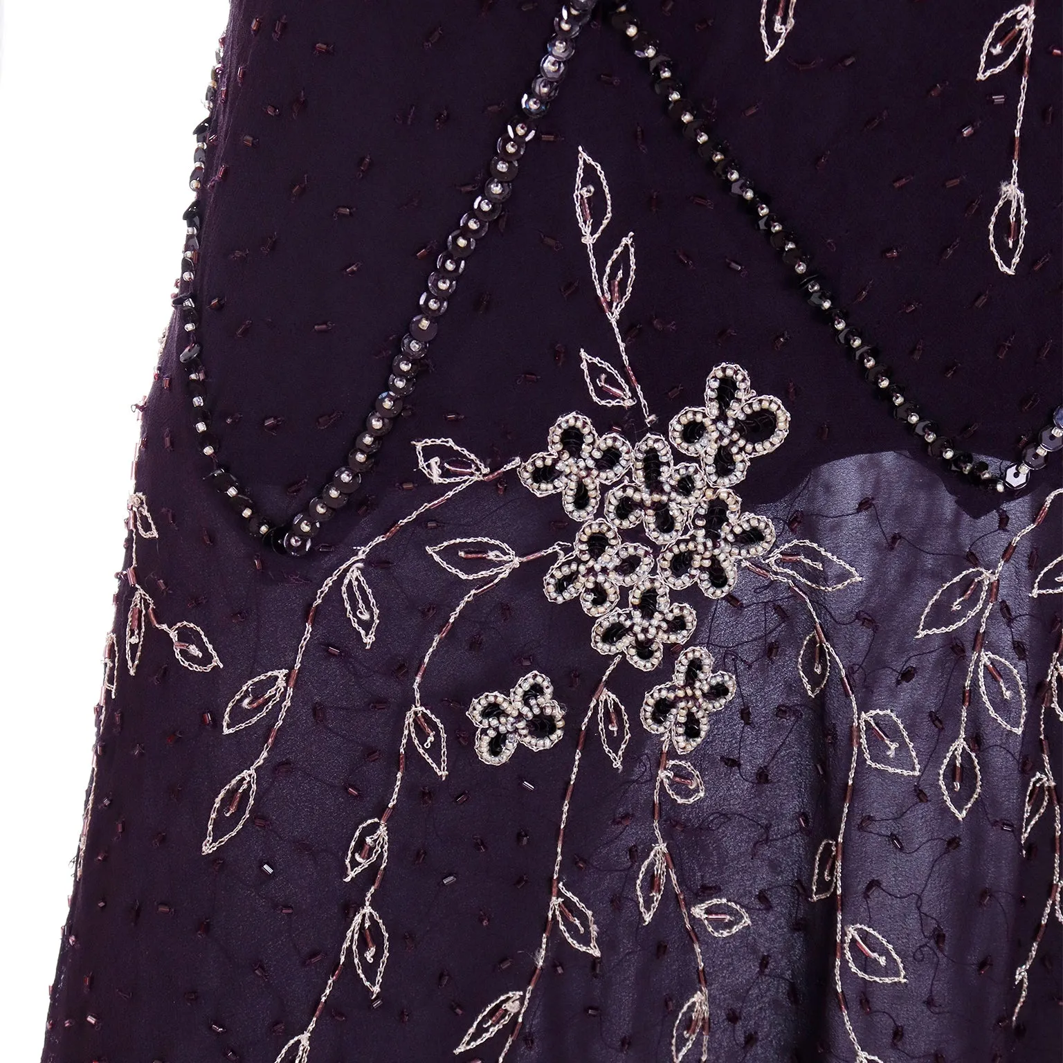 1990s Purple Beaded Vintage Handkerchief Hem Evening Dress