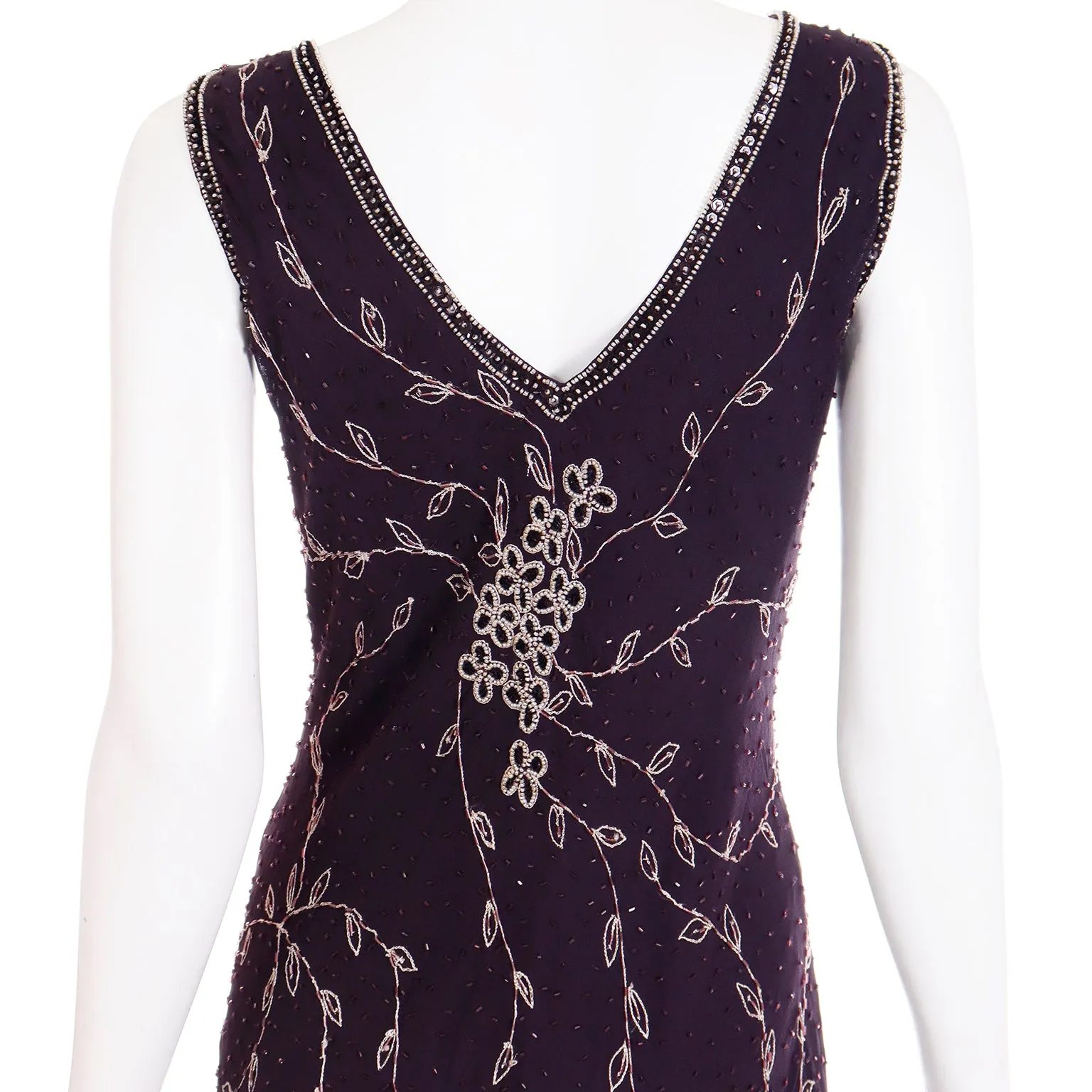 1990s Purple Beaded Vintage Handkerchief Hem Evening Dress