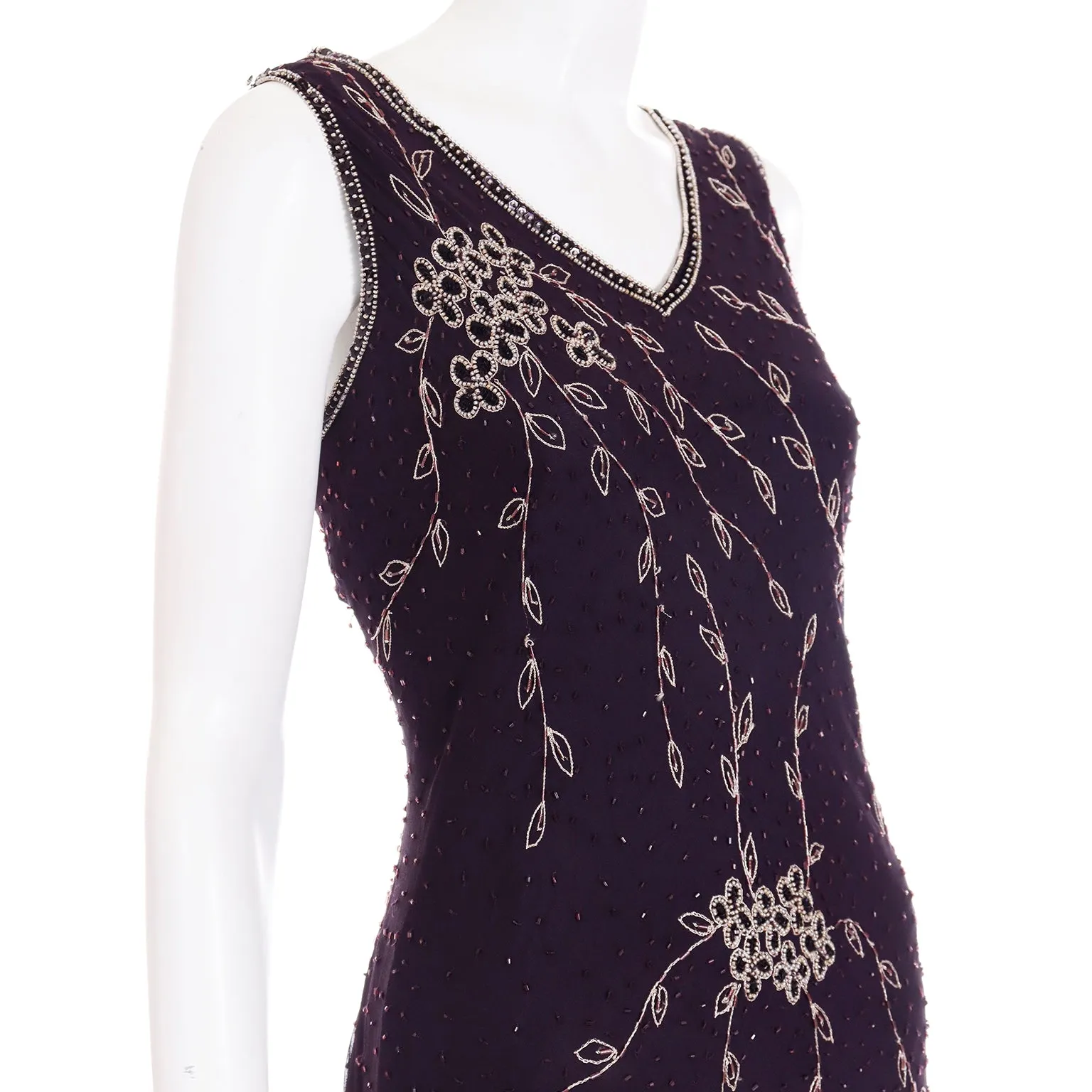 1990s Purple Beaded Vintage Handkerchief Hem Evening Dress