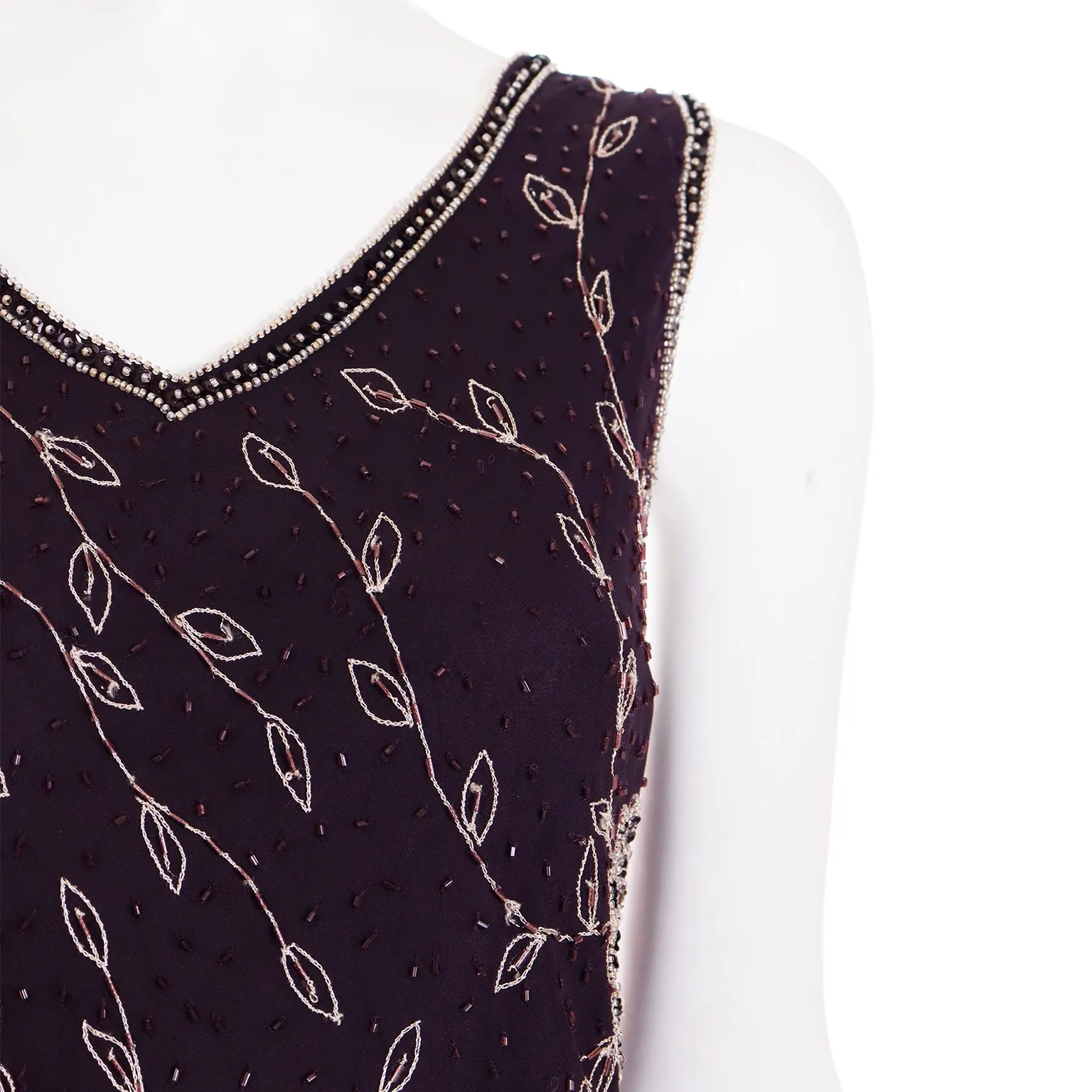 1990s Purple Beaded Vintage Handkerchief Hem Evening Dress