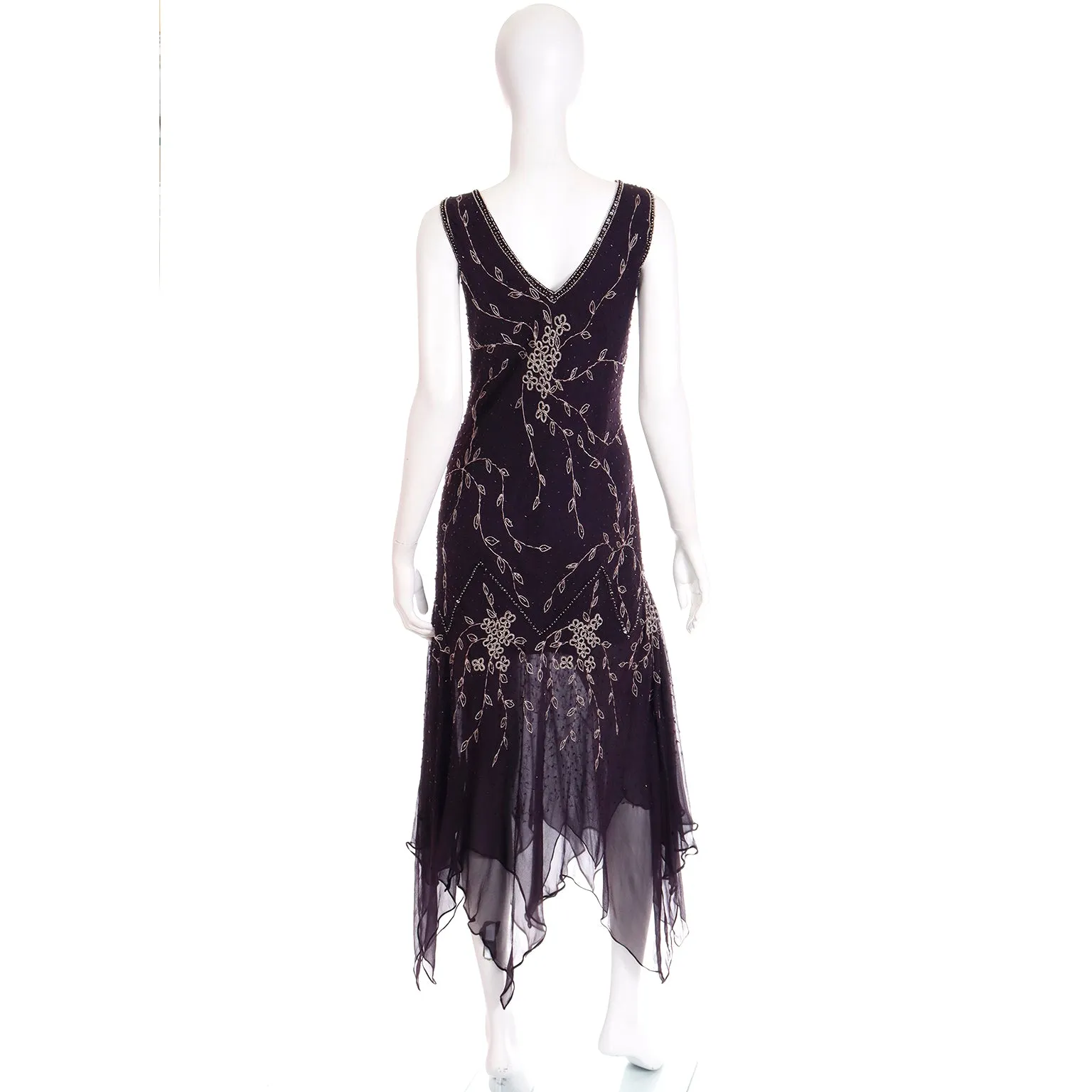 1990s Purple Beaded Vintage Handkerchief Hem Evening Dress