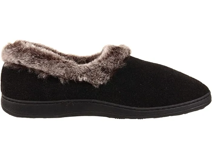 Acorn Women's Chinchilla Collar Slippers- Black