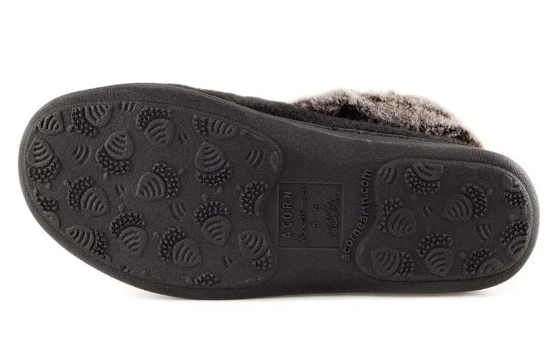 Acorn Women's Chinchilla Collar Slippers- Black