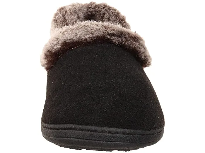 Acorn Women's Chinchilla Collar Slippers- Black