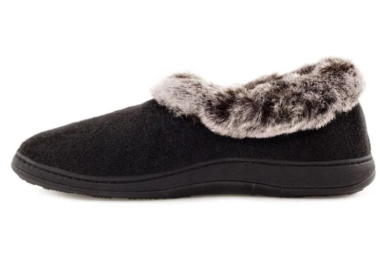 Acorn Women's Chinchilla Collar Slippers- Black