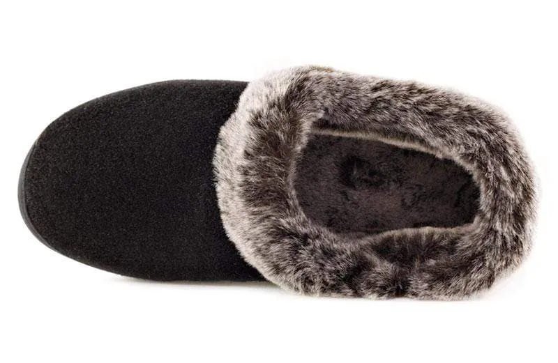 Acorn Women's Chinchilla Collar Slippers- Black