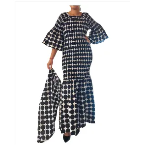 African Ankara Style Print Long Smocked Mermaid Dress