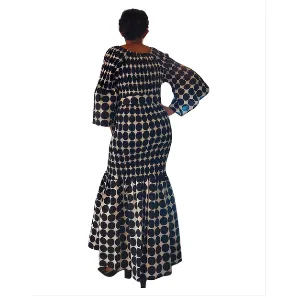 African Ankara Style Print Long Smocked Mermaid Dress