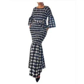 African Ankara Style Print Long Smocked Mermaid Dress