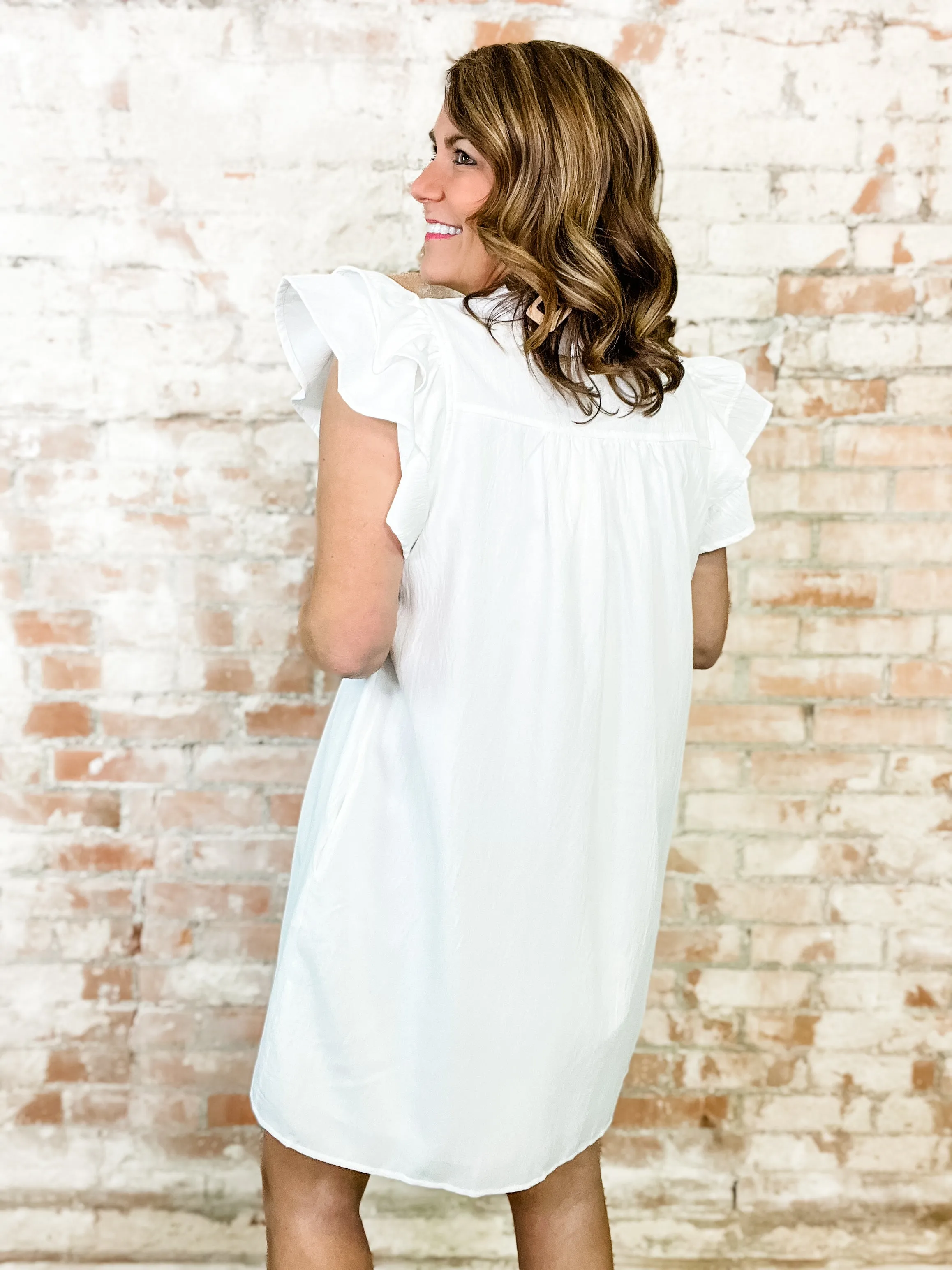 Alba White Ruffle Detail Dress - FINAL SALE