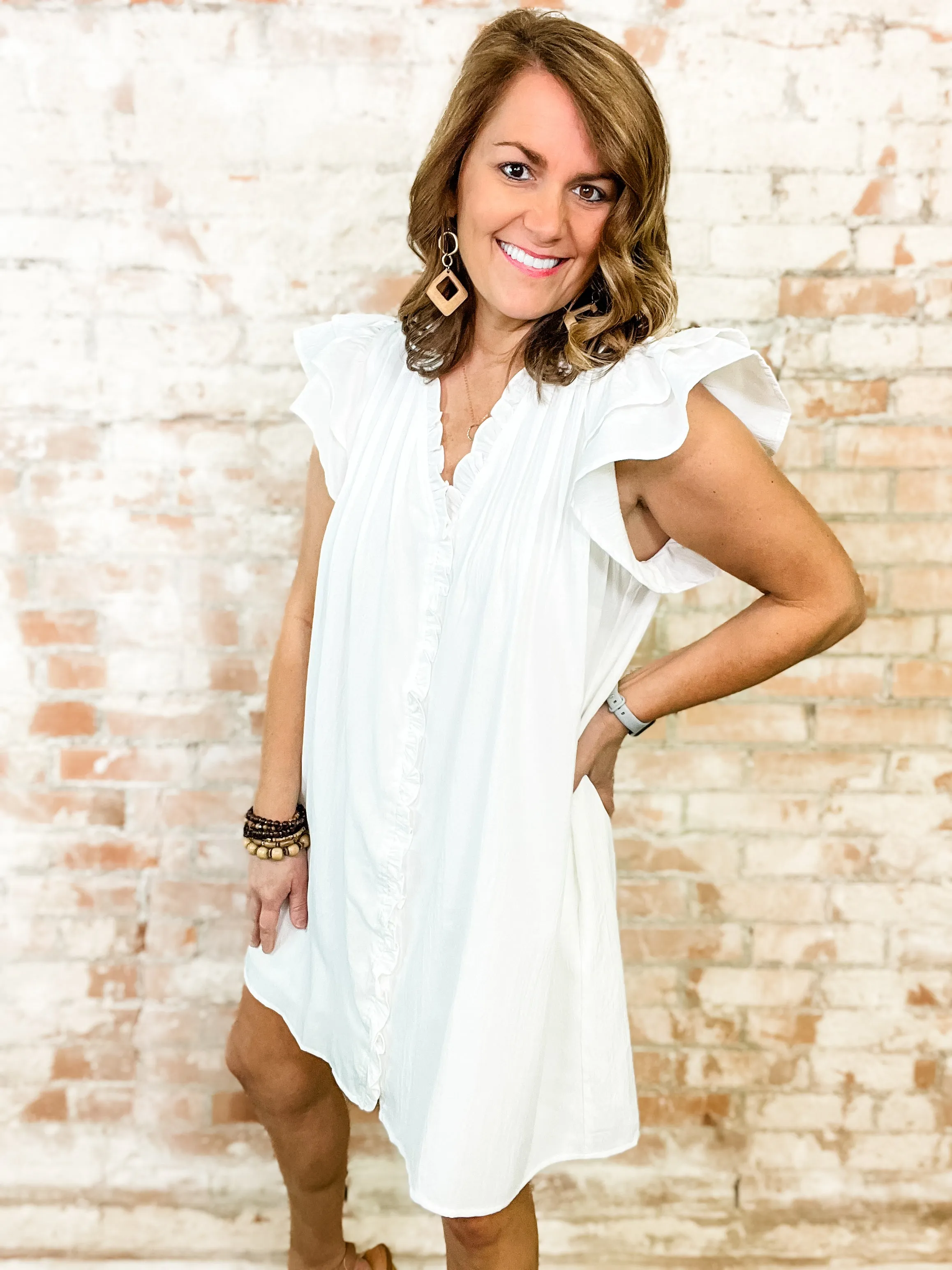 Alba White Ruffle Detail Dress - FINAL SALE