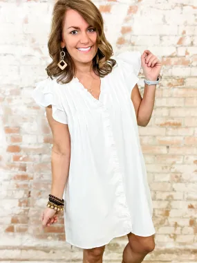 Alba White Ruffle Detail Dress - FINAL SALE