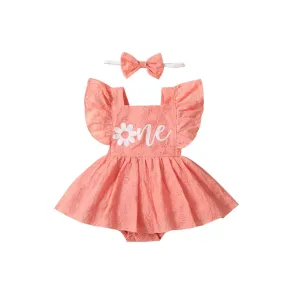 Alma Birthday Romper Set- Coral