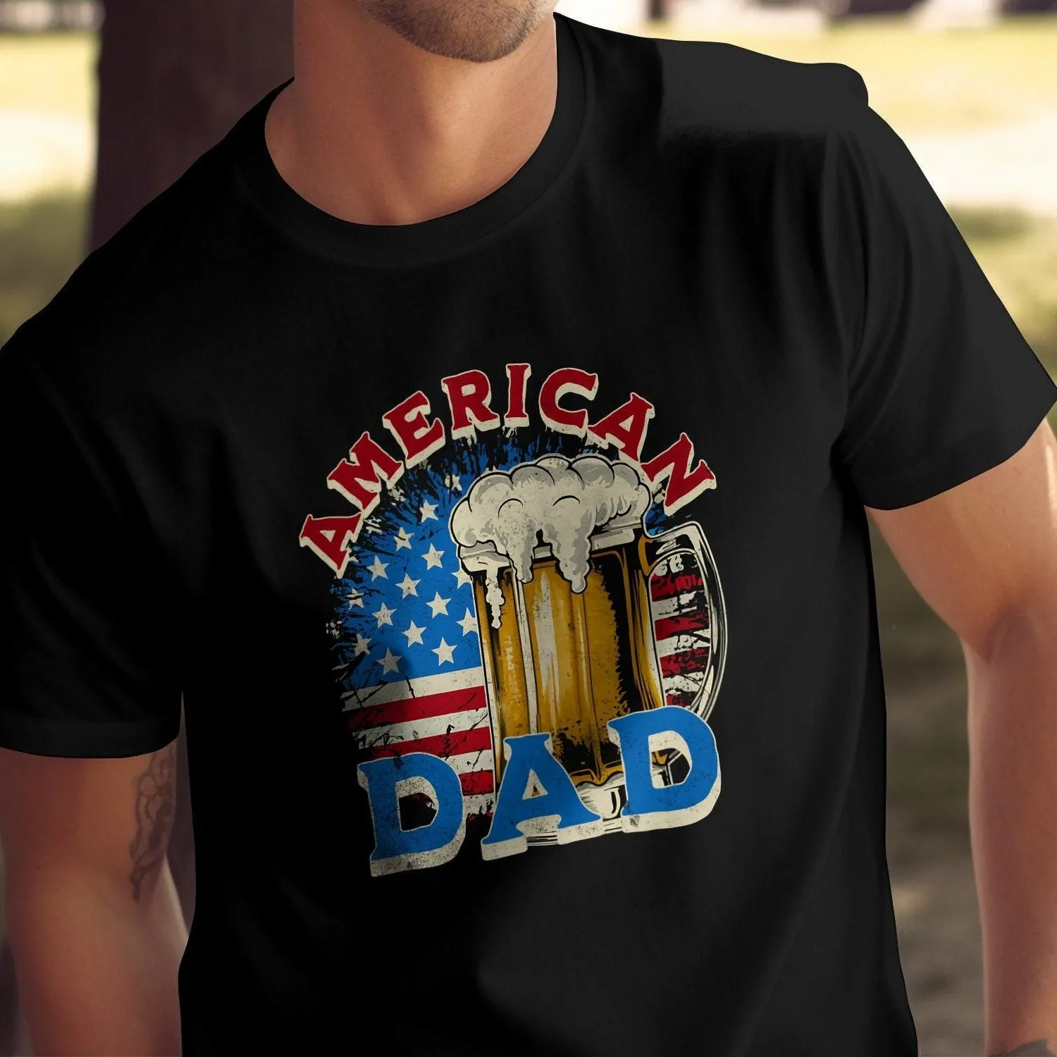 American Dad T-Shirt, Patriotic Father's Day Tee, Vintage Flag and Beer Glass Design, Gift for Dad