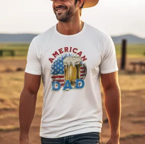 American Dad T-Shirt, Patriotic Father's Day Tee, Vintage Flag and Beer Glass Design, Gift for Dad