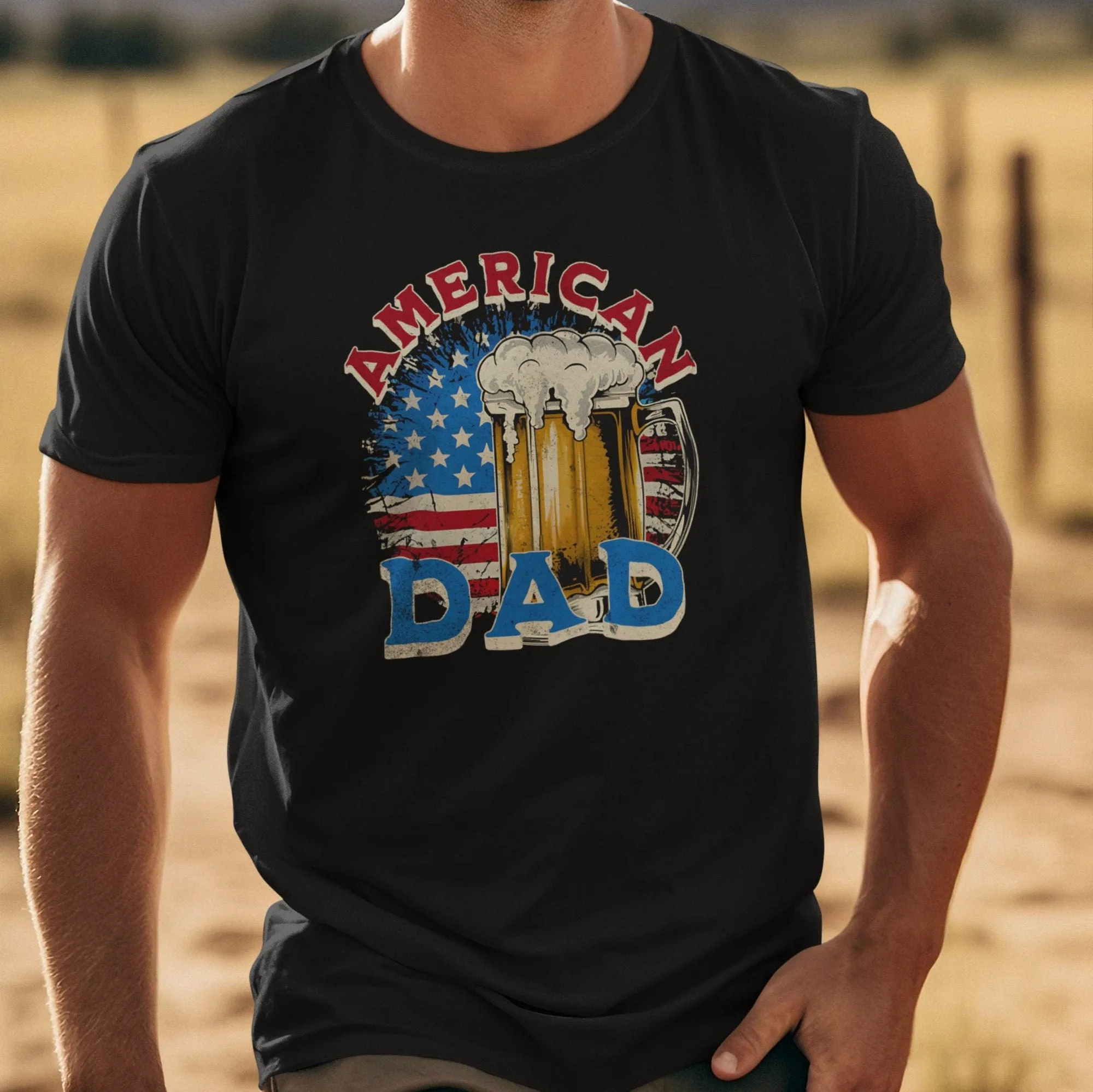 American Dad T-Shirt, Patriotic Father's Day Tee, Vintage Flag and Beer Glass Design, Gift for Dad