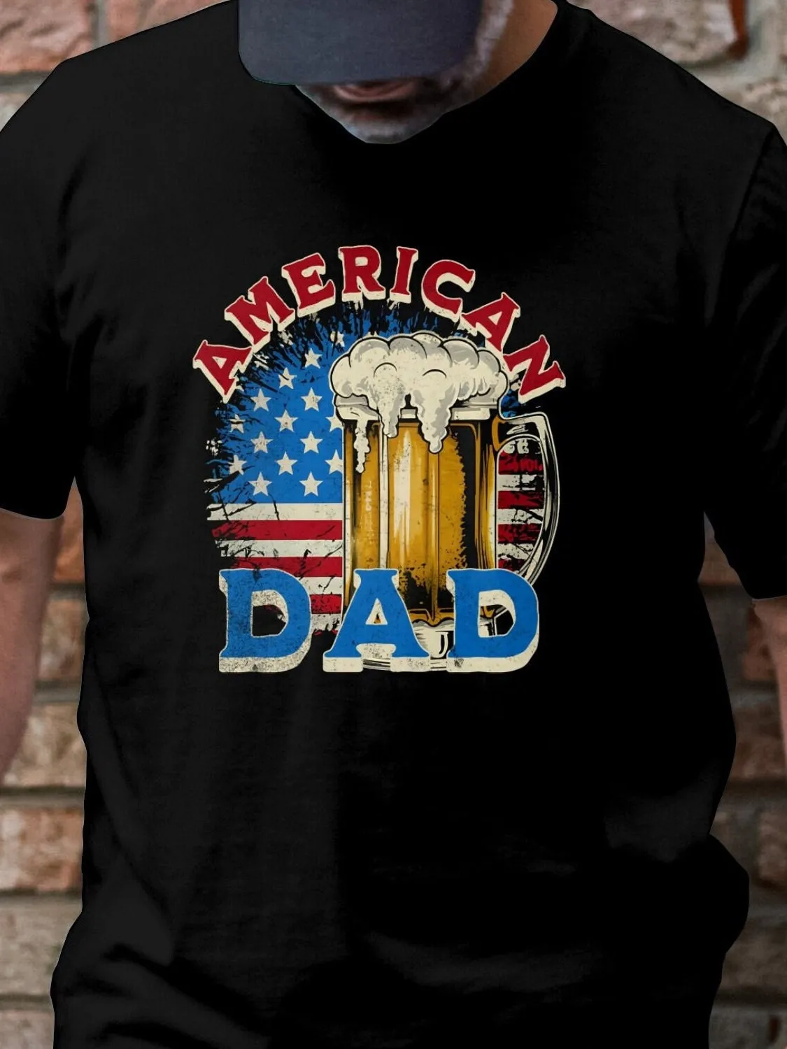 American Dad T-Shirt, Patriotic Father's Day Tee, Vintage Flag and Beer Glass Design, Gift for Dad