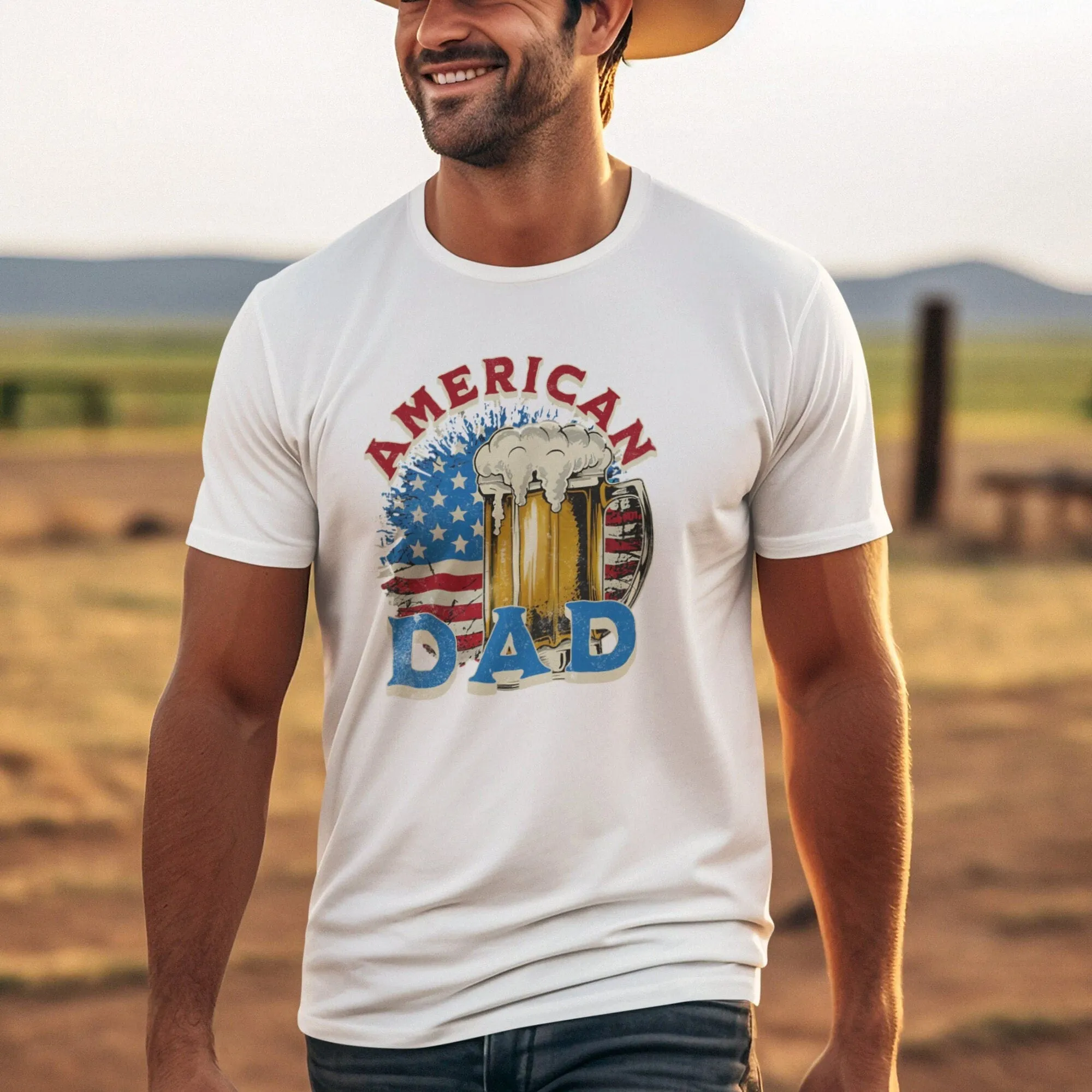 American Dad T-Shirt, Patriotic Father's Day Tee, Vintage Flag and Beer Glass Design, Gift for Dad