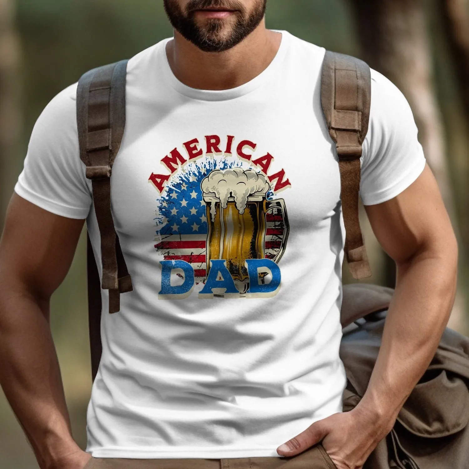 American Dad T-Shirt, Patriotic Father's Day Tee, Vintage Flag and Beer Glass Design, Gift for Dad
