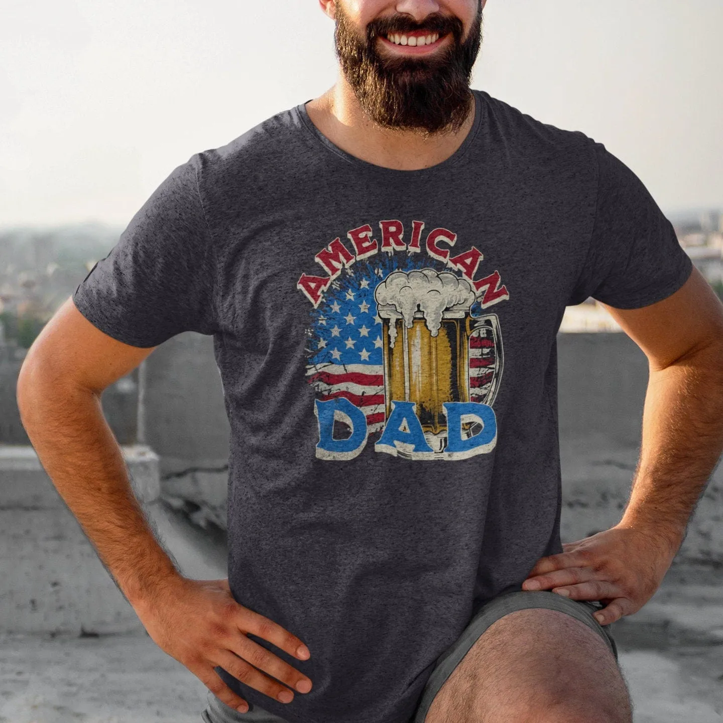 American Dad T-Shirt, Patriotic Father's Day Tee, Vintage Flag and Beer Glass Design, Gift for Dad