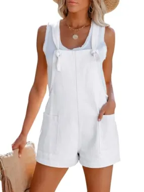 Aoudery Women's Summer Casual Sleeveless Rompers Loose Spaghetti Strap Shorts Overalls Jumpsuit with Pockets - Navy Blue XXL