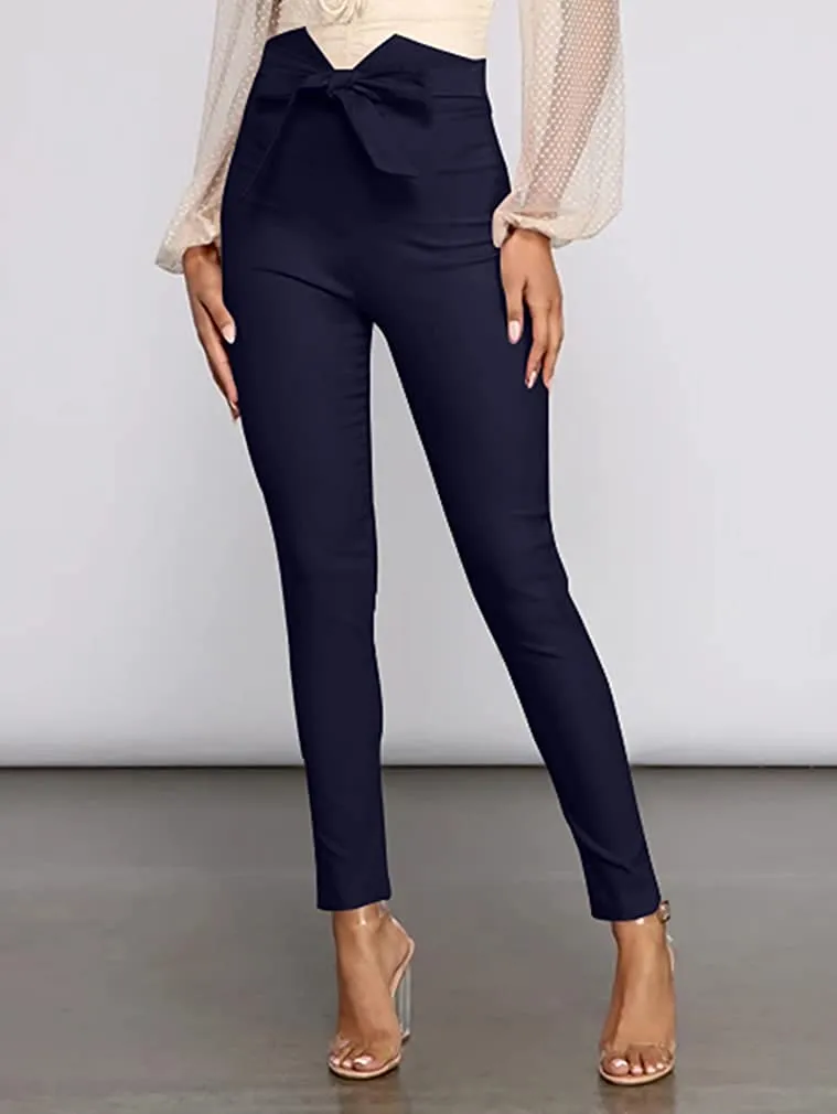 Ash Blue Front Tie High Waist Pants