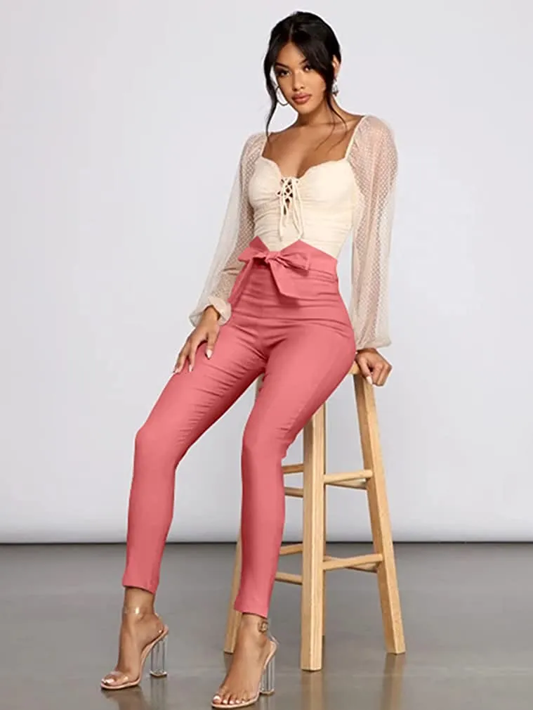Ash Blue Front Tie High Waist Pants
