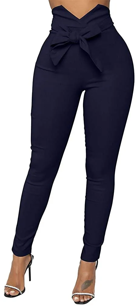Ash Blue Front Tie High Waist Pants