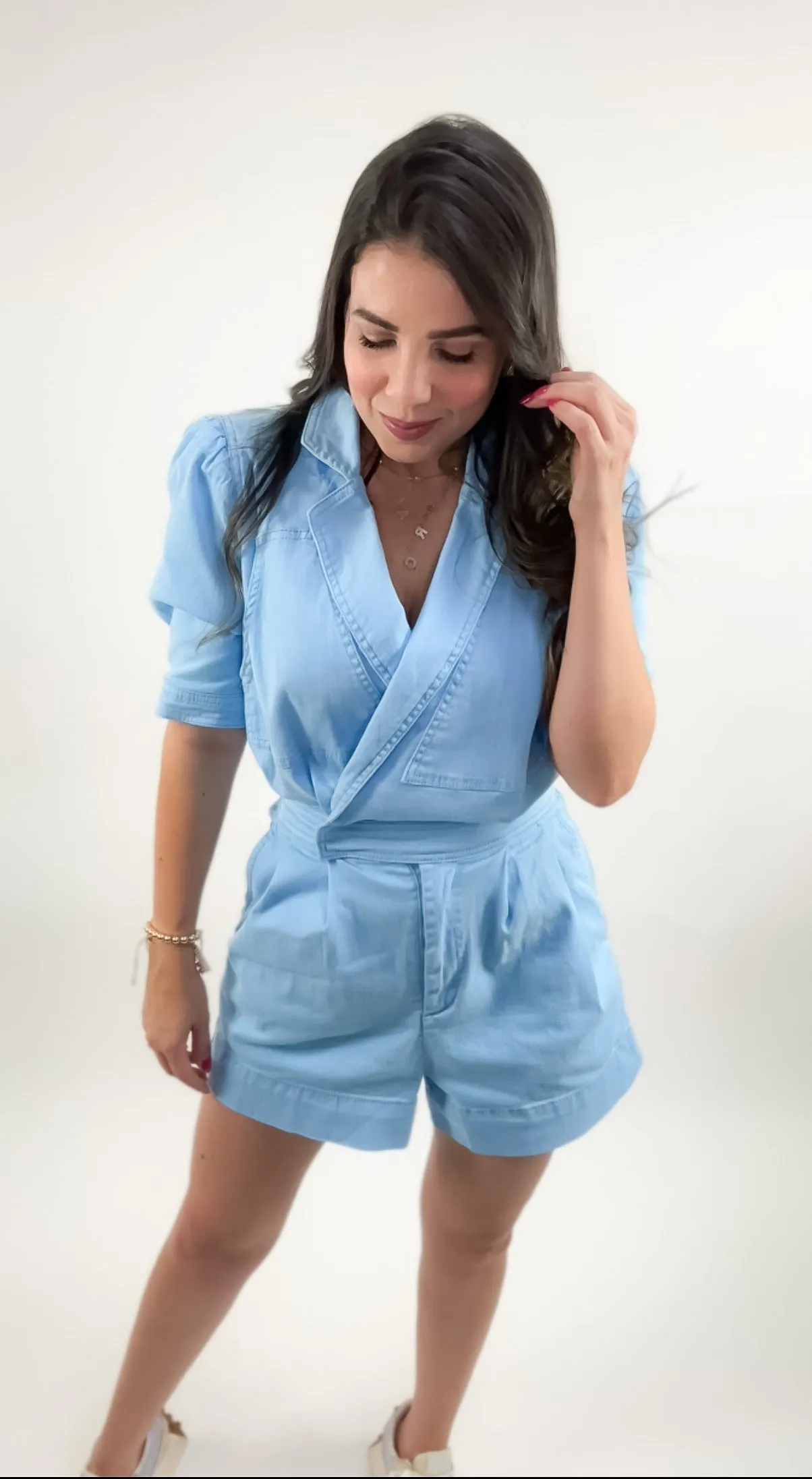 Baby Blue Denim Romper