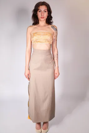 Beige Pleated Embroidered Skirt