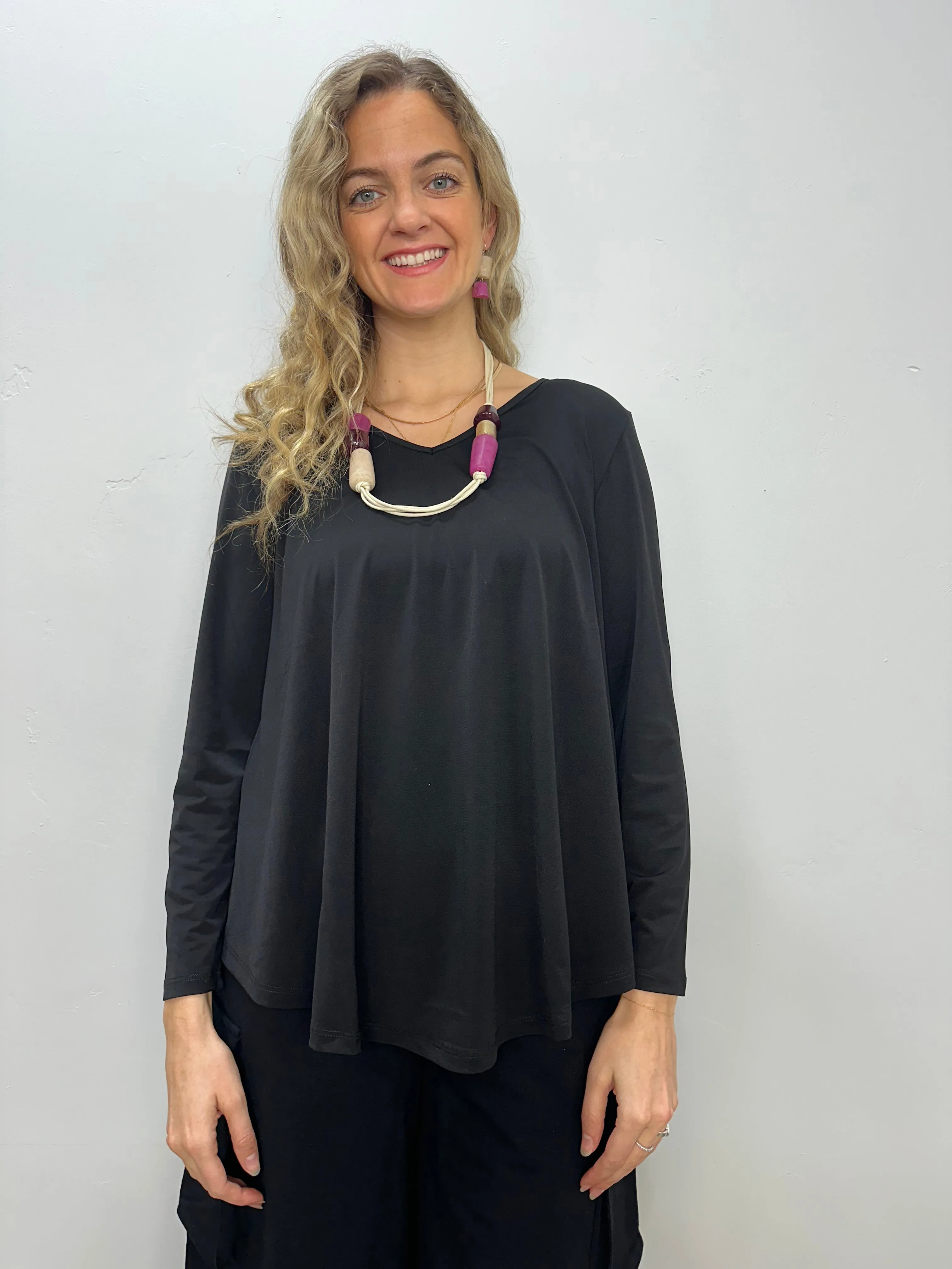 Black Vogue V-Neck Long Sleeve Demeter Top