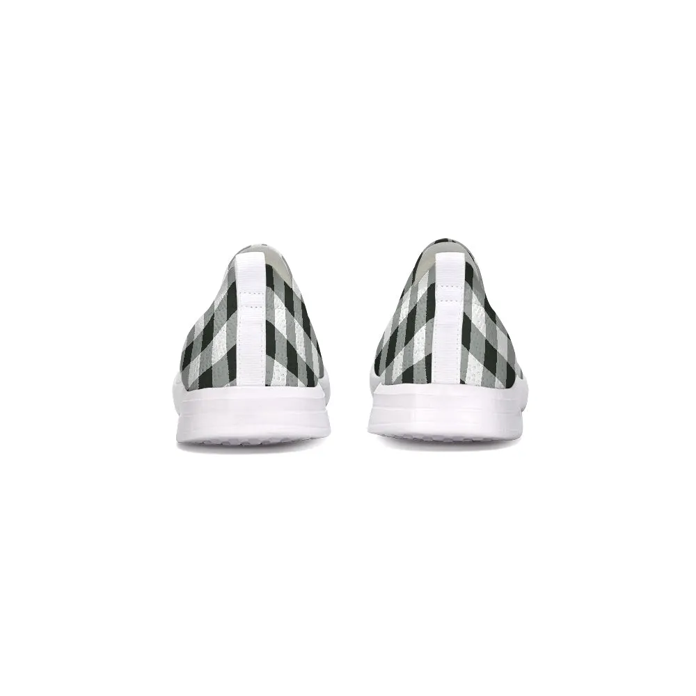 Black White Buffalo Plaid Slip On Shoes, Breathable Mesh Sneakers Canvas Men Women Male Ladies Check Custom Designer slip resistant Casual