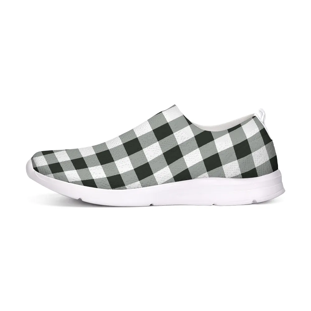 Black White Buffalo Plaid Slip On Shoes, Breathable Mesh Sneakers Canvas Men Women Male Ladies Check Custom Designer slip resistant Casual