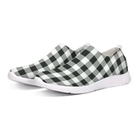 Black White Buffalo Plaid Slip On Shoes, Breathable Mesh Sneakers Canvas Men Women Male Ladies Check Custom Designer slip resistant Casual