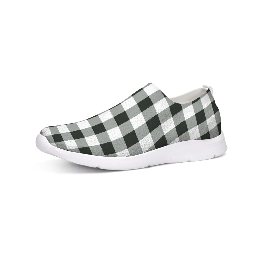 Black White Buffalo Plaid Slip On Shoes, Breathable Mesh Sneakers Canvas Men Women Male Ladies Check Custom Designer slip resistant Casual