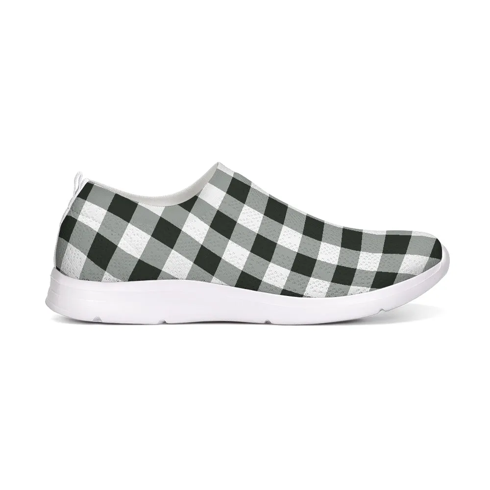 Black White Buffalo Plaid Slip On Shoes, Breathable Mesh Sneakers Canvas Men Women Male Ladies Check Custom Designer slip resistant Casual