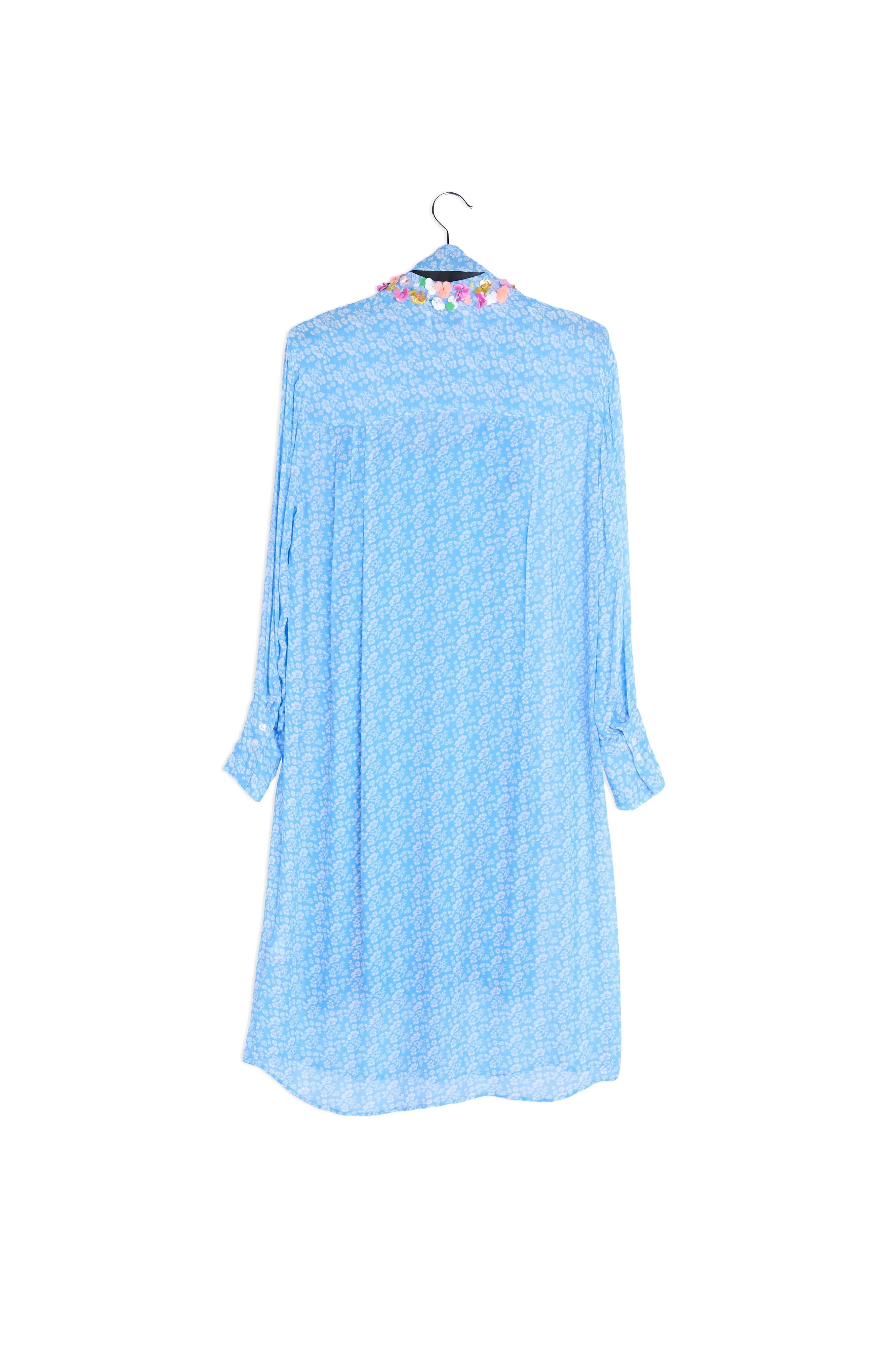 Blue floral-print midi shirt dress