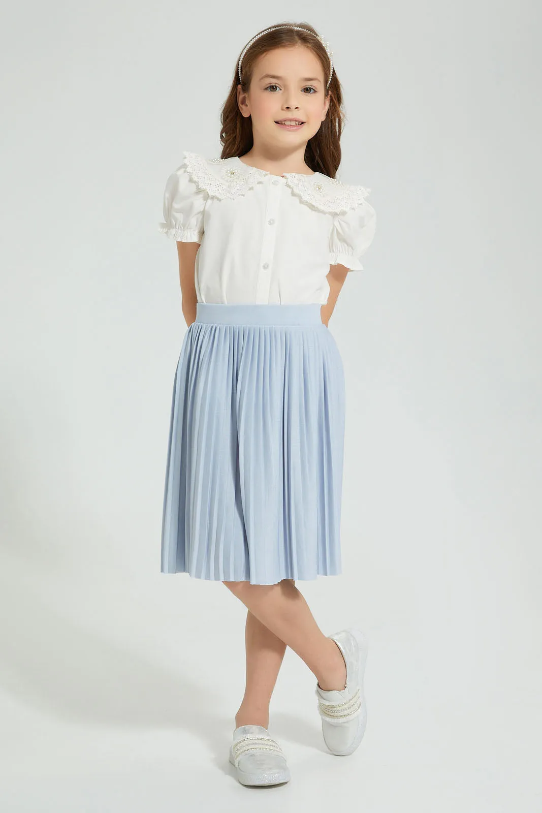 Blue Pleated Skirt