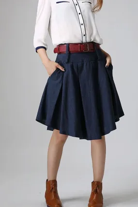 Blue skirt woman linen skirt midi skirt customa made pleated skirt 0906#