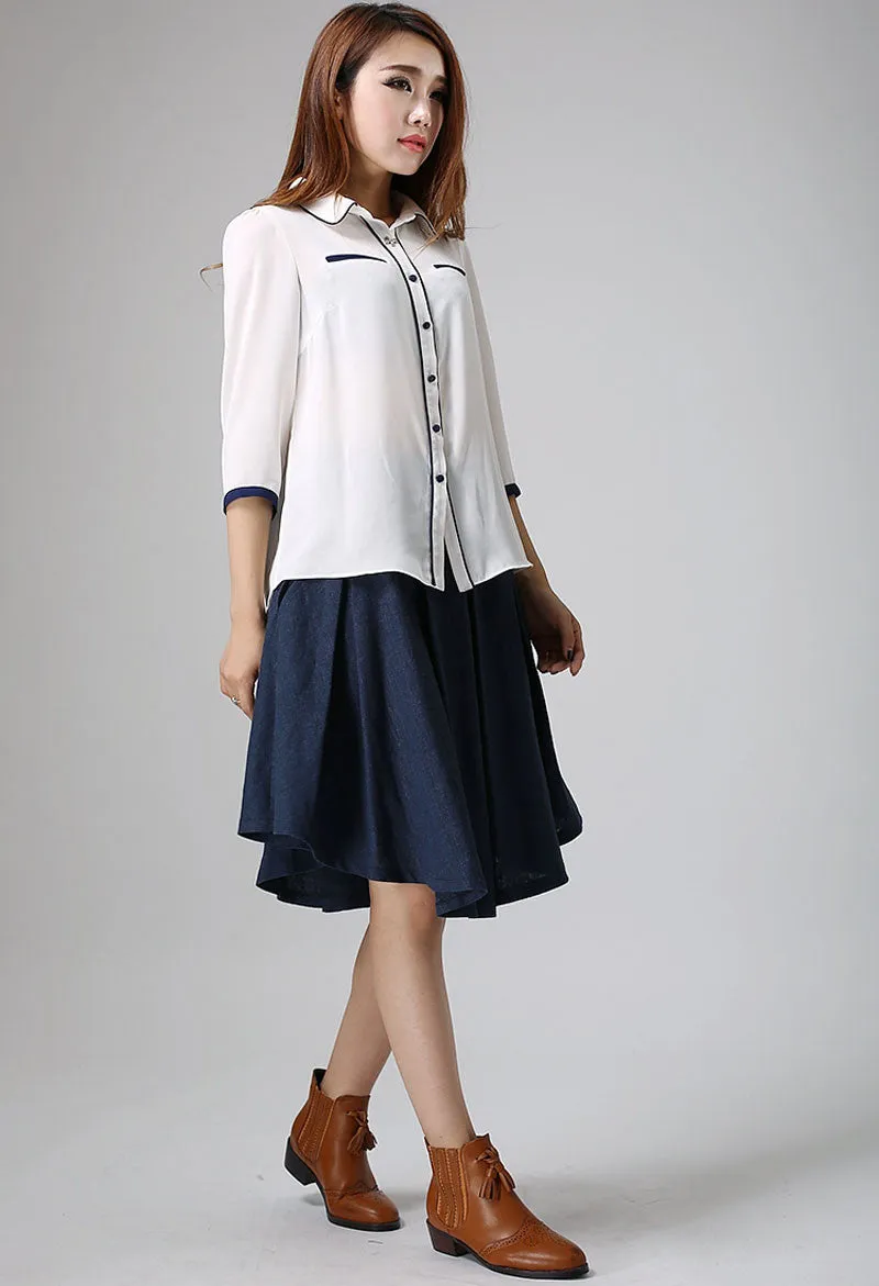 Blue skirt woman linen skirt midi skirt customa made pleated skirt 0906#