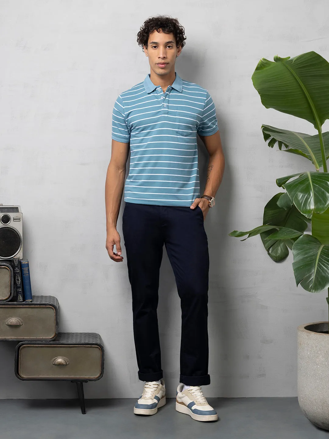 Blue Striped Polo T-Shirt