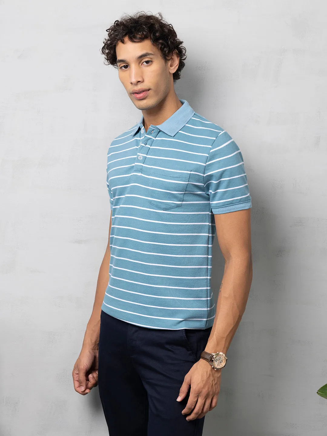 Blue Striped Polo T-Shirt