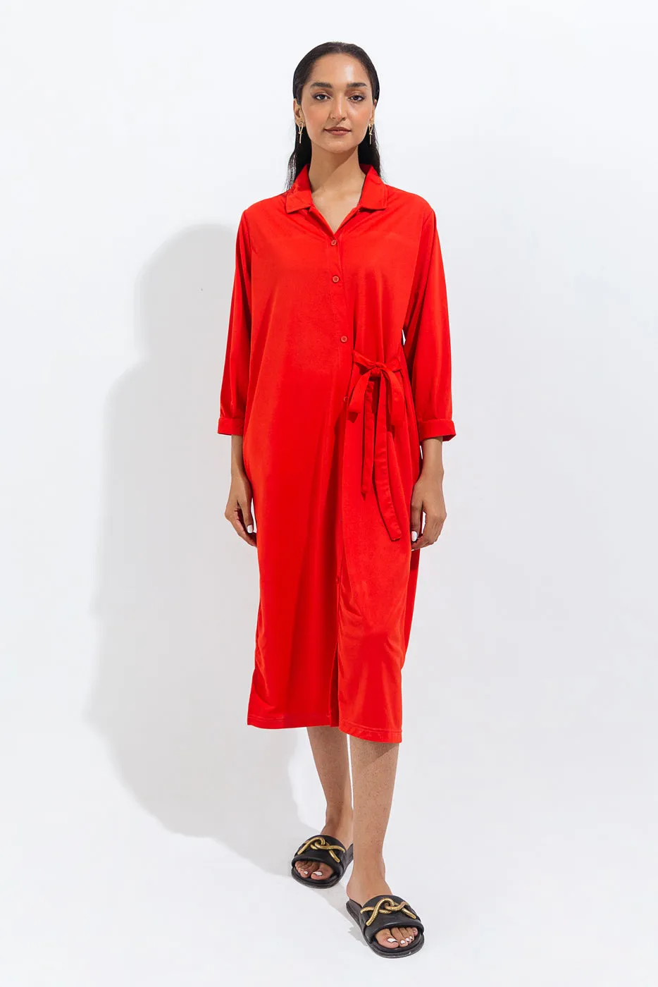 BRIGHT TANGERINE KNIT LONG TUNIC