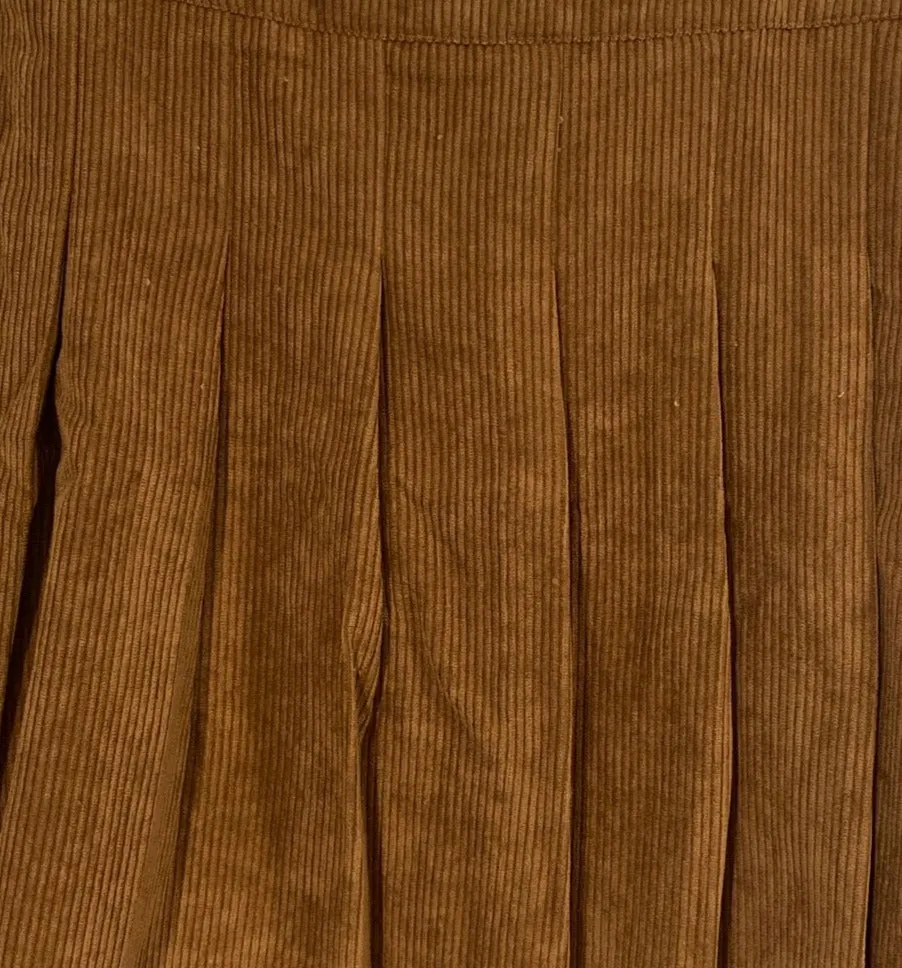 Brown Size Medium A-line Corduroy Pleated Mini Skirt
