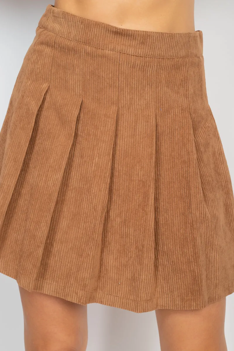 Brown Size Medium A-line Corduroy Pleated Mini Skirt