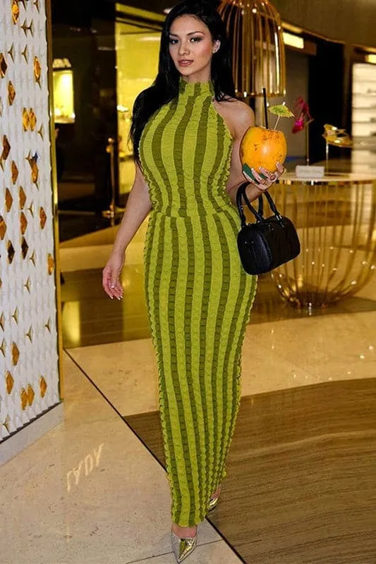 BZ483 Halter Stripe Long Dress