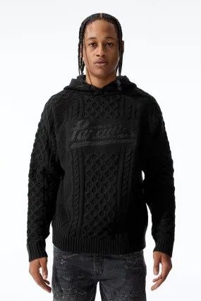 Cable Knit Hooded Sweater (Black)