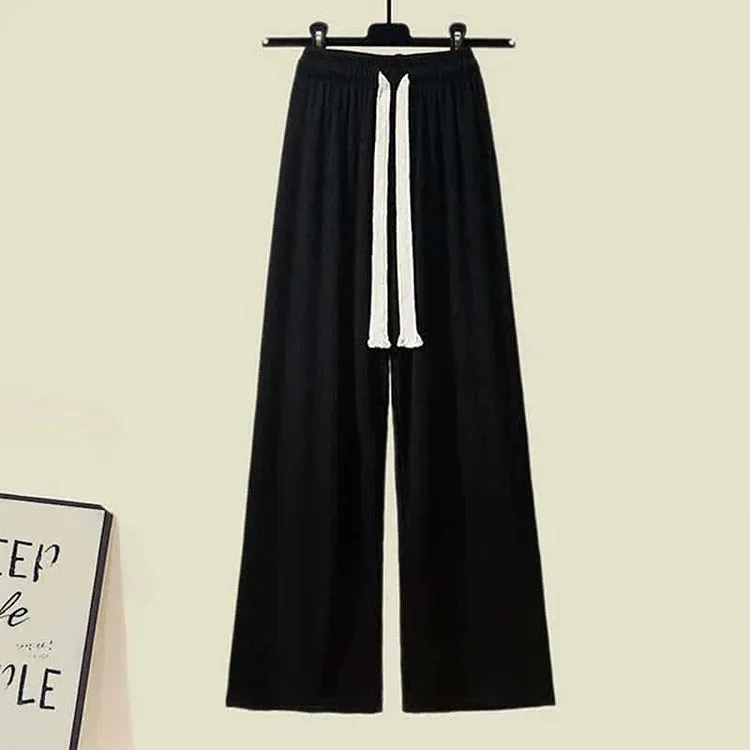 Cable Round Neck Knit Sweater Shirt Pants Three Piece Set