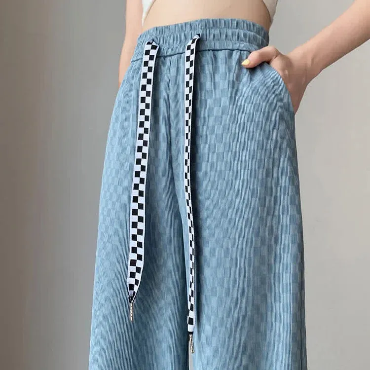 Cartoon Bear Print Casual T-Shirt Lattice Wide Leg Pants