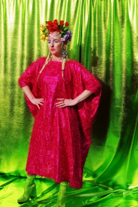 Cerise Pink Tinsel Maxi Dress